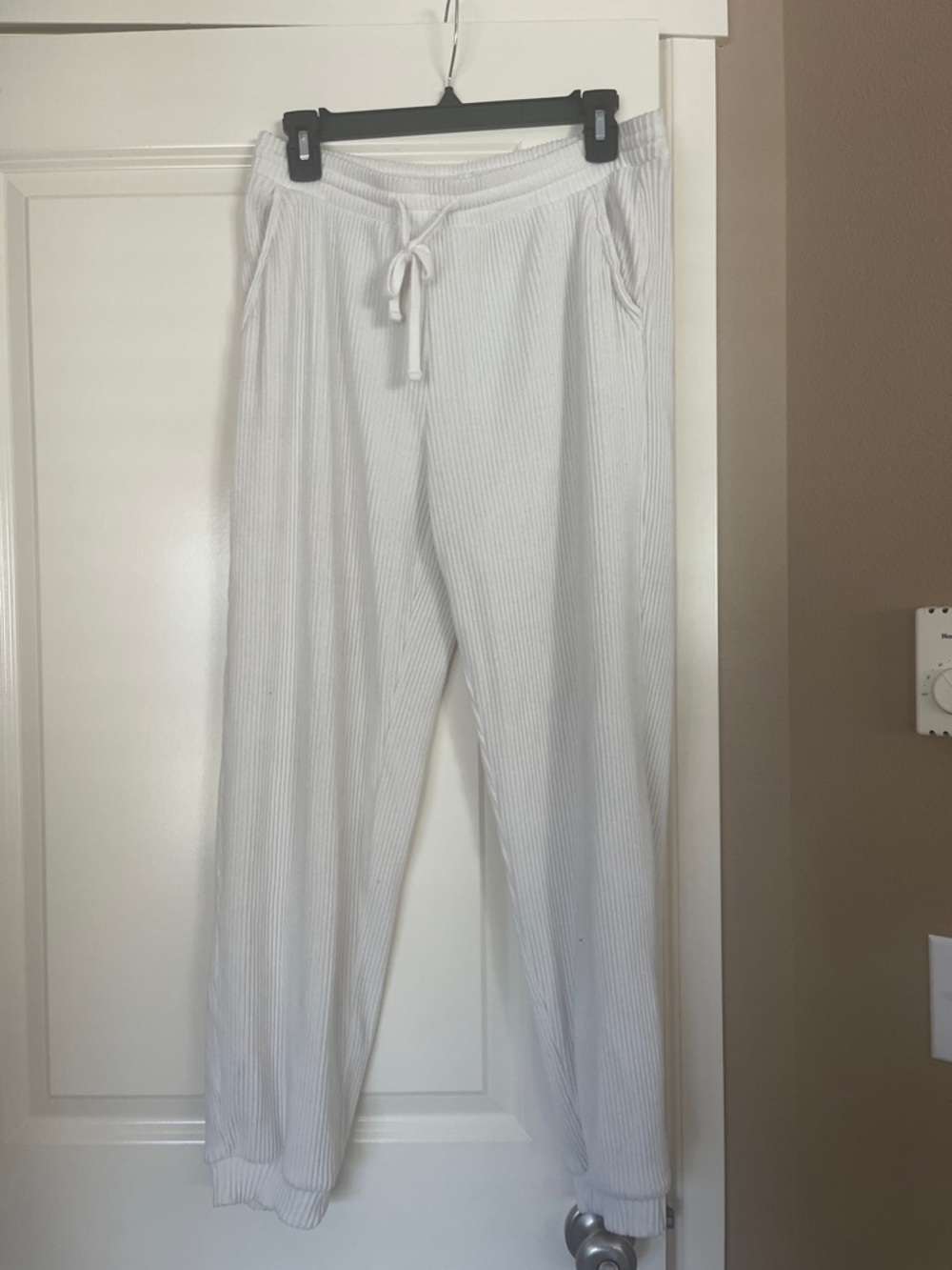 Abercrombie & Fitch White Ribbed Drawstring Joggers